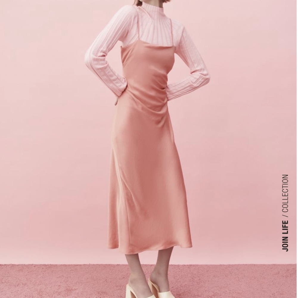 Zara Pink DRAPED LINGERIE-STYLE DRESS